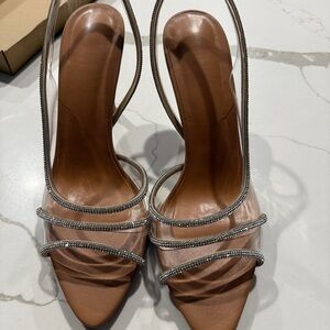 Elegant Women's Tan Heels with Silver Accents
